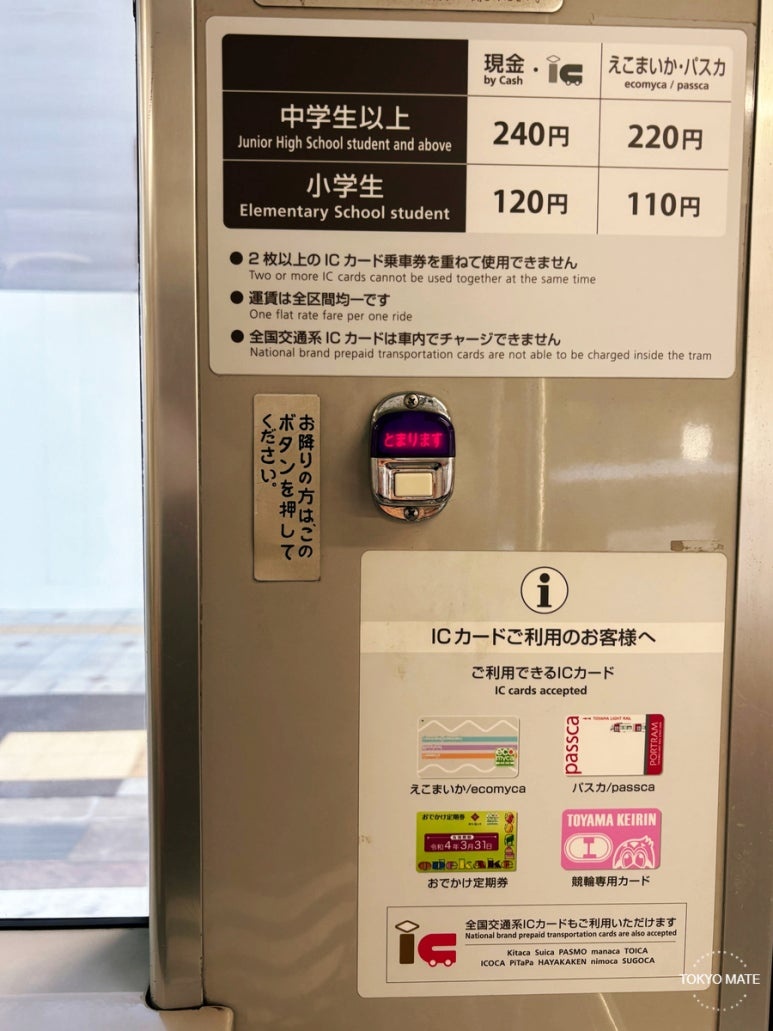 Toyama city tram fare information board