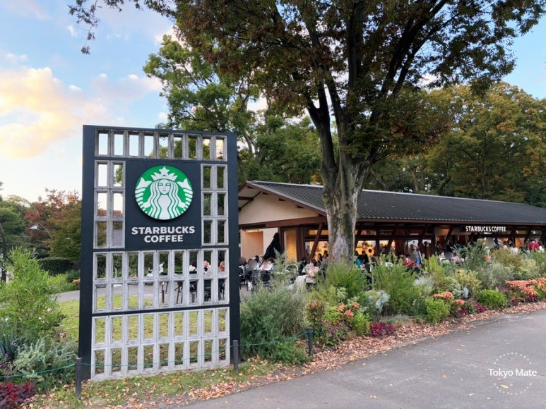Starbucks Ueno Park terrace with a view of the park