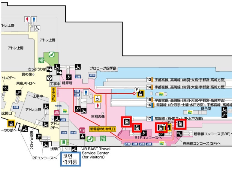 JR Ueno Station 1F coin locker location map