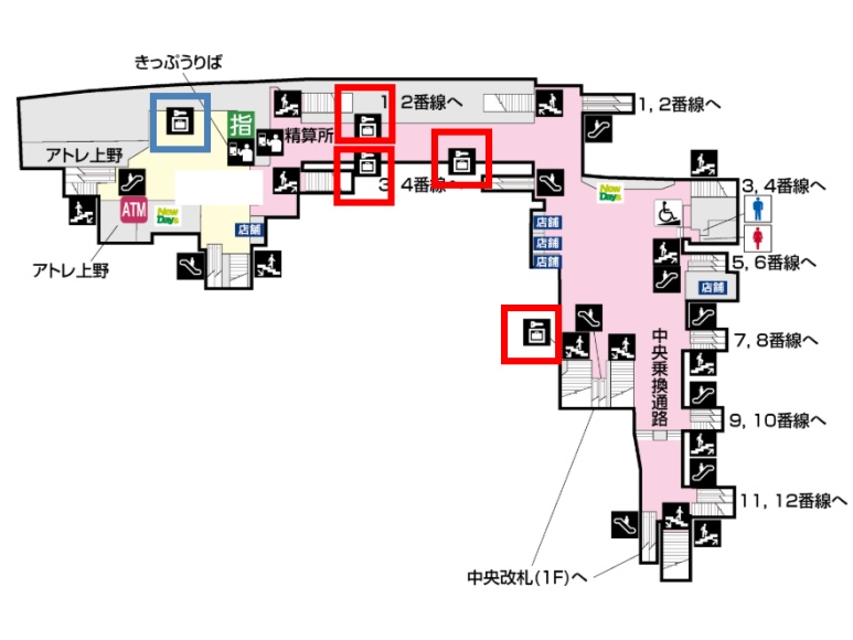 JR Ueno Station M2F coin locker location map