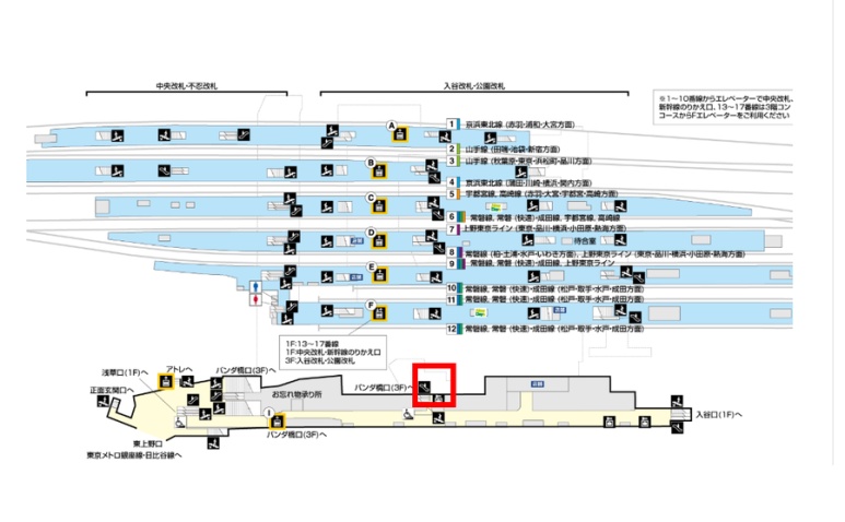 JR Ueno Station 2F coin locker location map