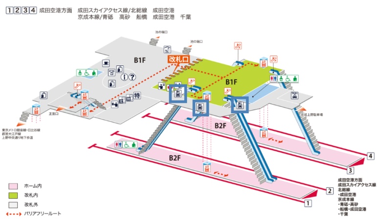 Keisei Ueno Station B1F coin locker location map
