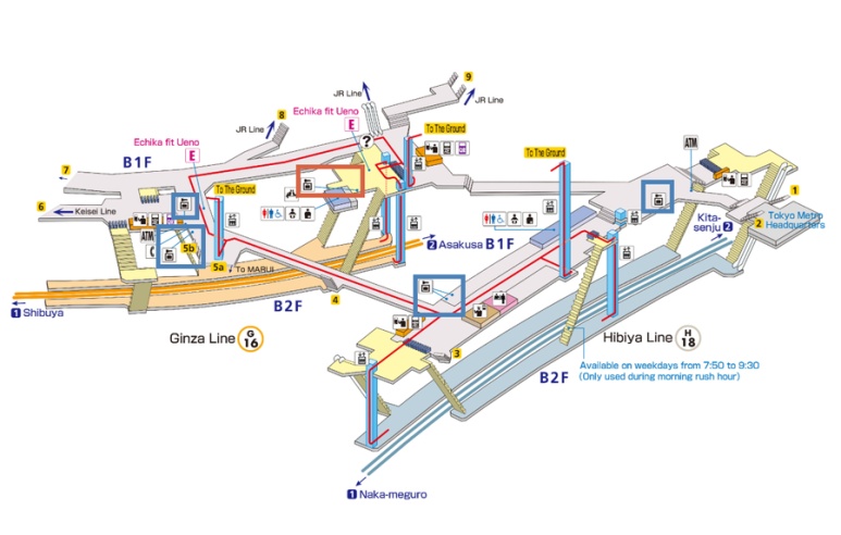 Subway Ueno Station B1F coin locker location map