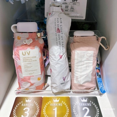 Wpc. parasol ranking display with WATERCOLOR HEART MINI, AERIAL TINY and OMAMORI PARASOL MINI