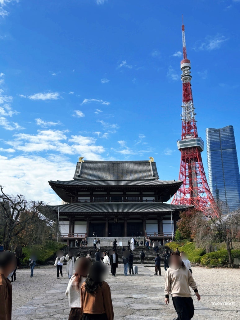 Tokyo Zojoji Daiden front courtyard Tokyo Tower view